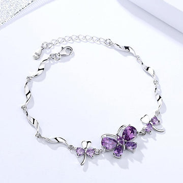 AliExpress Fine Fashion Jewelry Bracelet Purple Butterfly Bracelet Sterling Silver and Genuine Amethyst,  Purple, Green or Yellow CZ Elegant